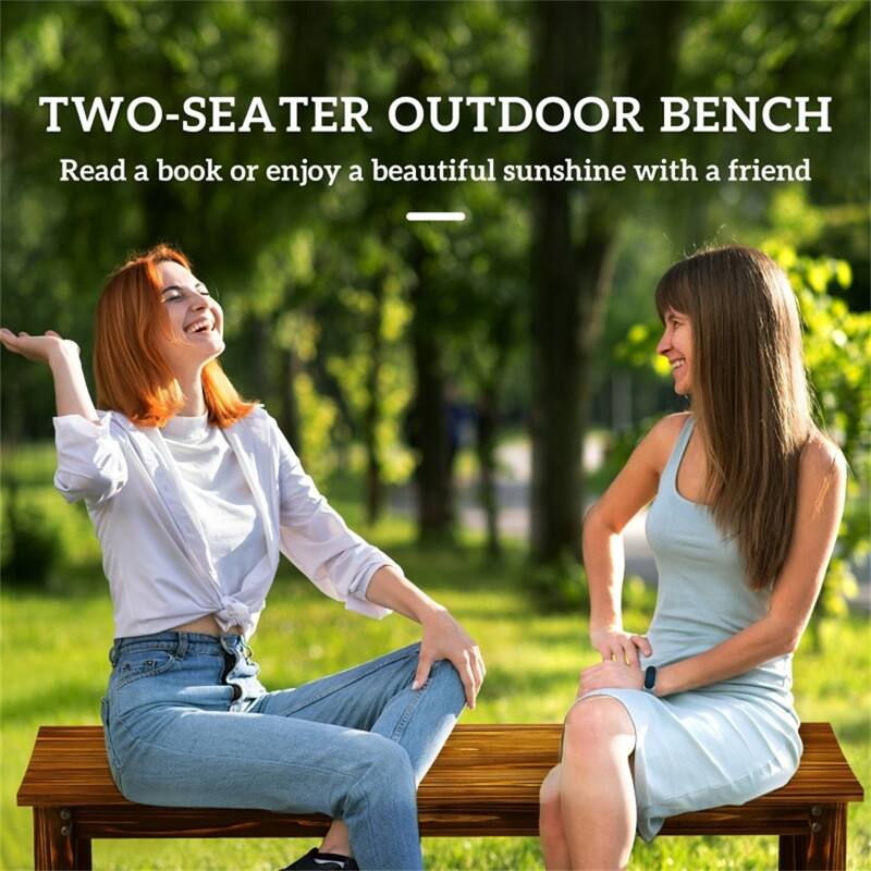 Solid Pine Wood Two-Seat Garden Bench with Slatted Seat - 47.2" L x 16.5" W x 16.5" H