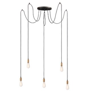 Early Electric 5-light 13.75" Wide Steel Pendant - black / antique brass