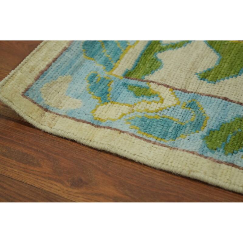 Vegetable Dye Wool Oushak Turkish Area Rug, Geometric Carpet - 11' 11'' X 9' 0''