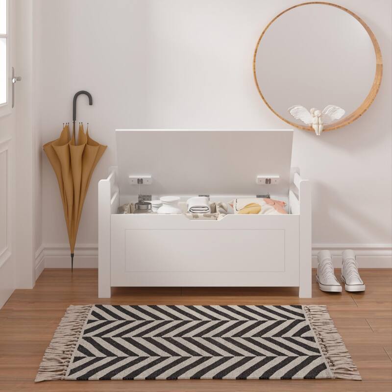 Kids Toy Box Chest, White Rubber Wood Toy Box for Boys Girls, Large