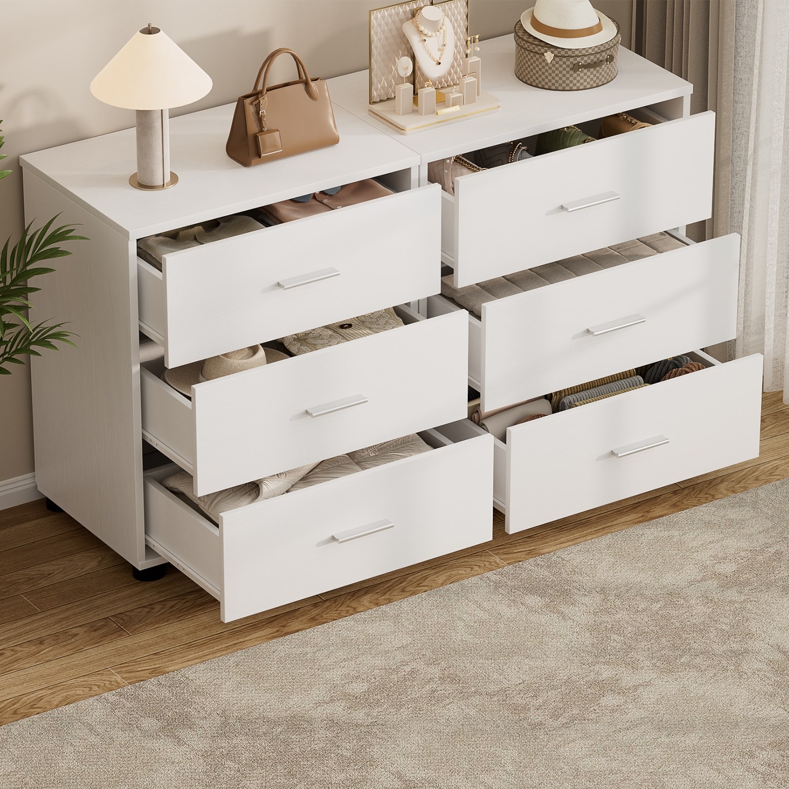 1/ 2 Pack Dressers with 6 Storage Drawers, Closet Organizers for Bedroom and Walk-in Closet