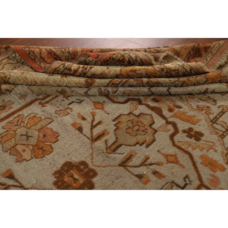 Pre-1900 Antique Vegetable Dye Oushak Turkish Rug Handmade Wool Carpet - 11'10" x 13'6"