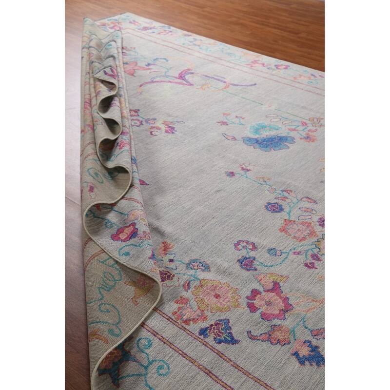 Hand Knotted Oriental 100% Wool Carpet Traditional Floral Greys & Charcoal Art Deco Area Rug - 11' 6'' X 9' 0''