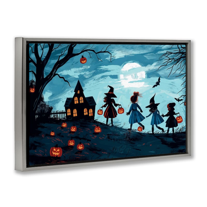 Stupell Witch Trick Or Treaters Framed Floater Canvas Wall Art Design By Wumples