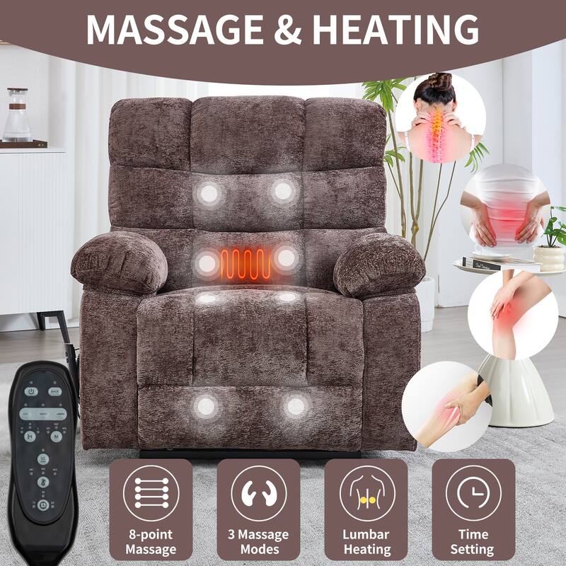 Chenille Dual Motor Infinite Position Power Lift Recliners, Oversized Reclining Chair with Heat Massage and Power-Remote