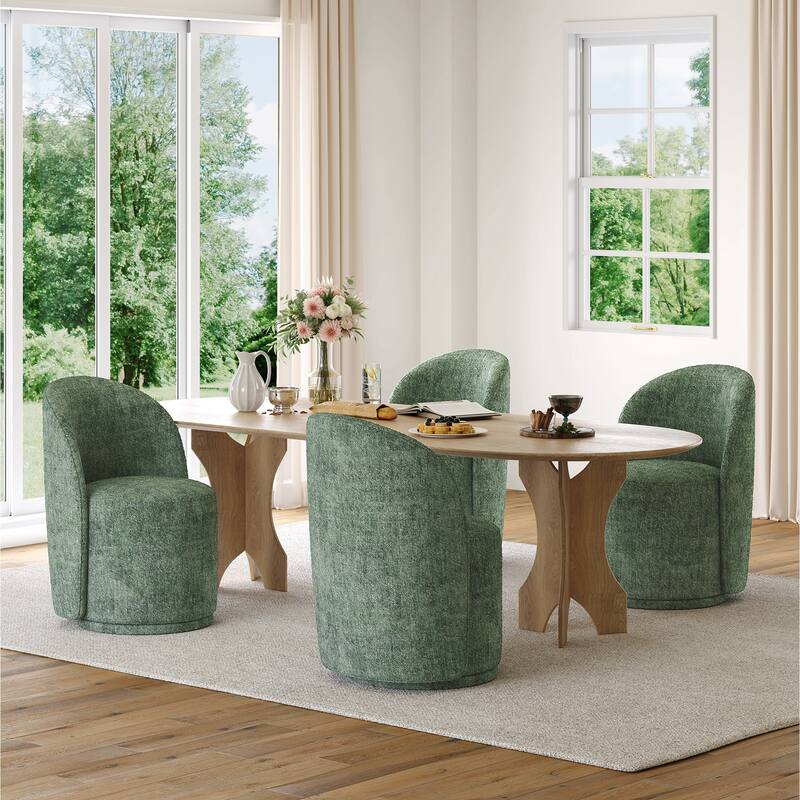 Modern Armless 360-Degree Swivel Dining Chair Barrel Chair - SET OF 4 - GREEN CHENILLE
