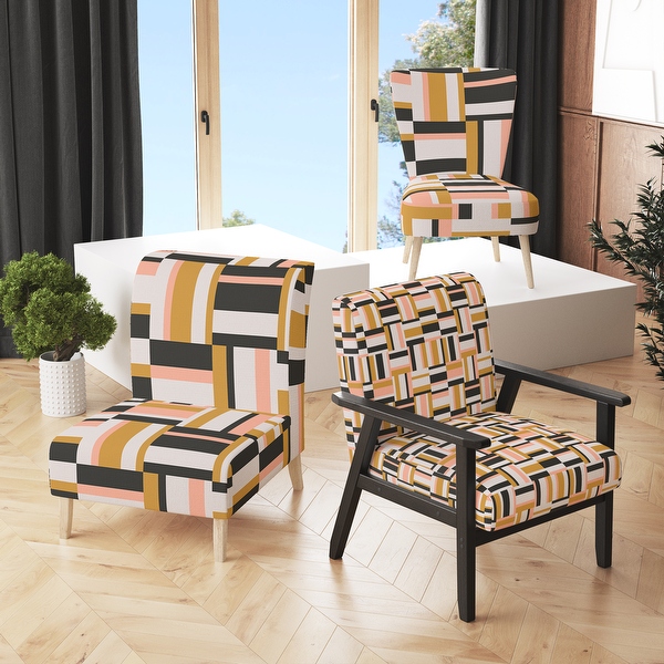 Designart Abstract Retro Geometric IX Upholstered Mid Century Accent Chair Arm Chair Bed Bath Beyond 30360509