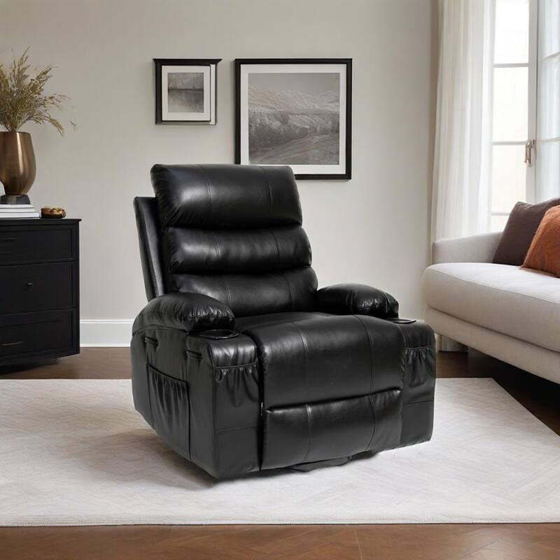 Large Size Electric Power Lift Recliner Chair Sofa with 8 Point Vibration Massage and Lumber Heat - Black