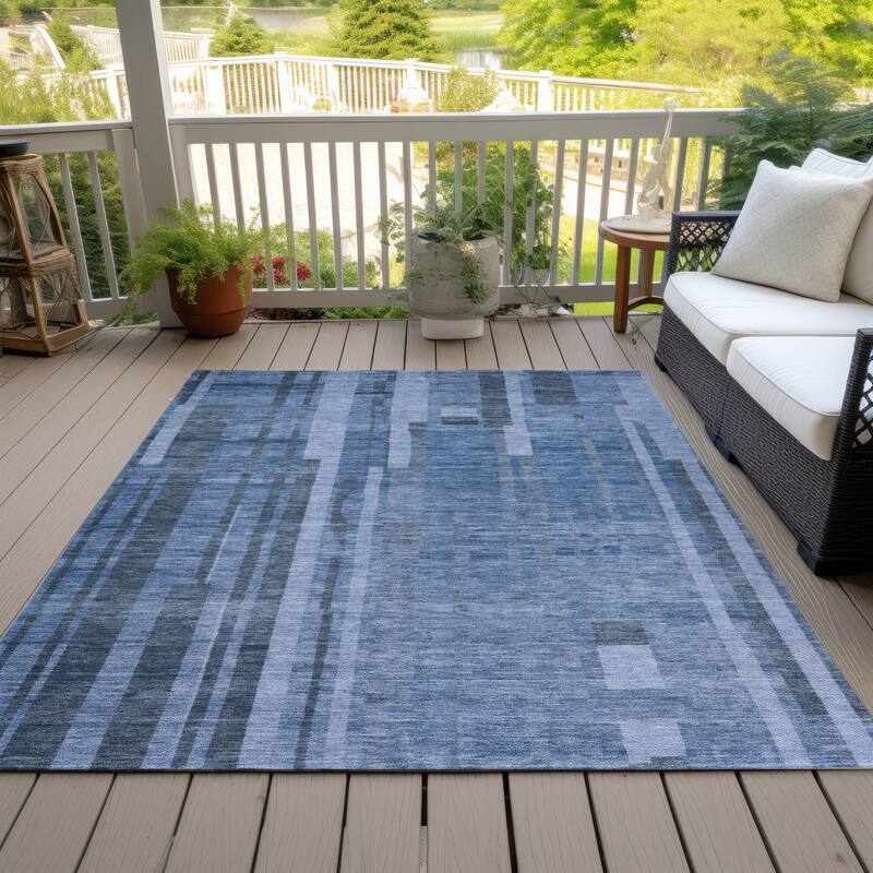 Machine Washable Indoor/ Outdoor Modern Stripes Chantille Rug