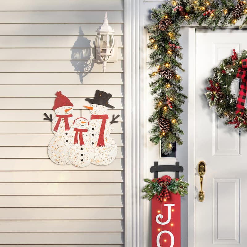 Glitzhome Rusty Metal Snowman Family Yard Stake or Standing Decor or Wall Decor - 30"H