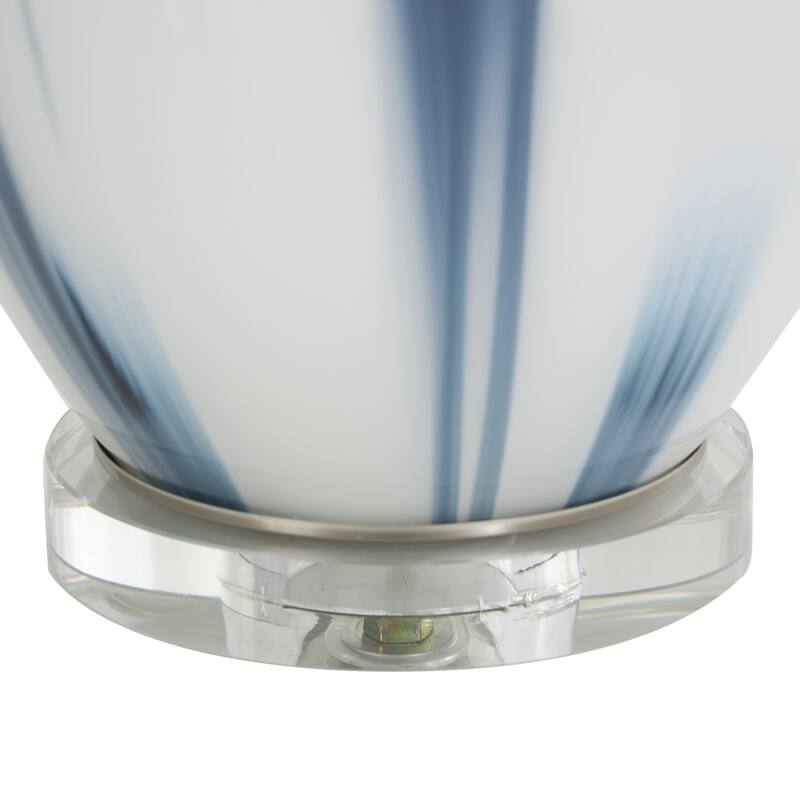 White Glass Abstract Room Accent Lamp with Blue Drip Splatter Design