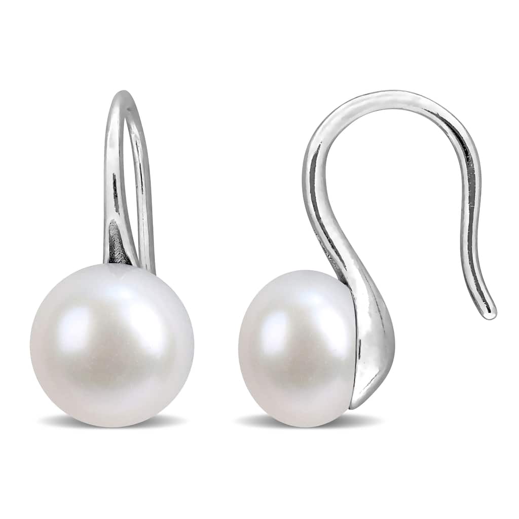 Miadora 7-8mm Cultured Freshwater Pearl Wave Shepherd Hook Earrings Sterling Silver