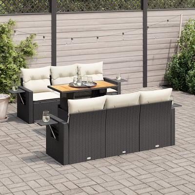 vidaXL Garden Sofa Set Black PE Rattan Large Adjustable Armrests - 21.7 x 39.4 x 28.7