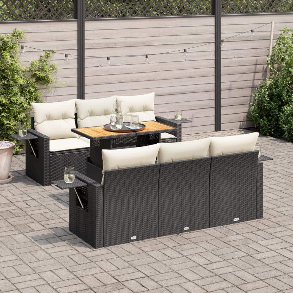 vidaXL Garden Sofa Set Black PE Rattan Large Adjustable Armrests - 21.7 x 39.4 x 28.7