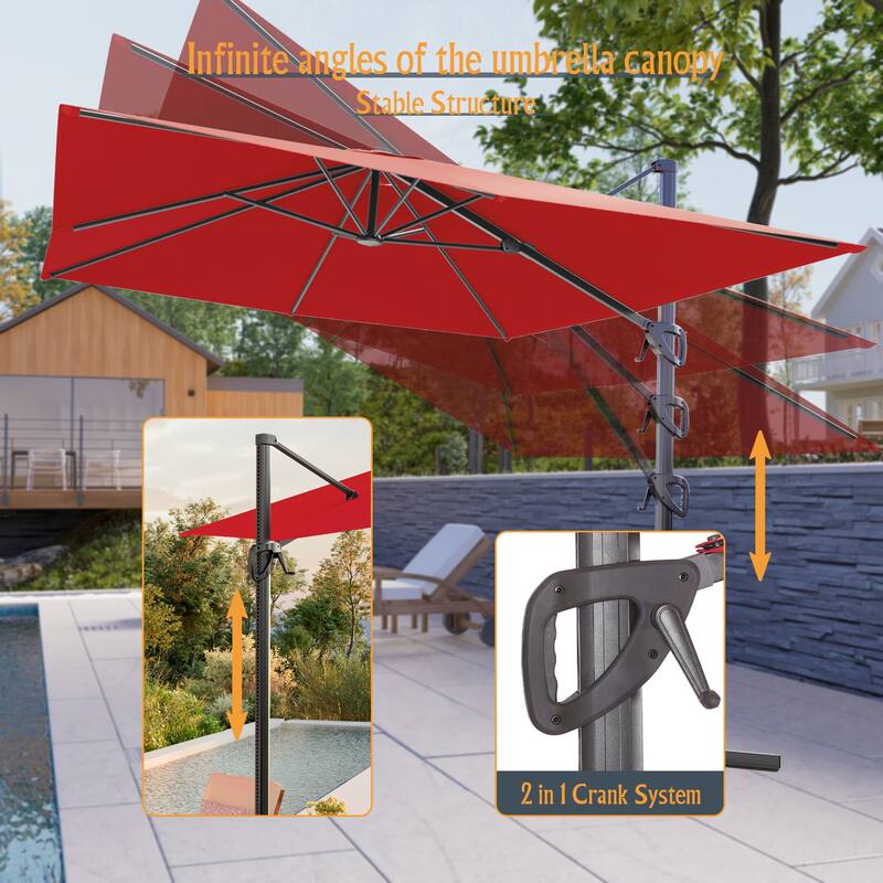 LIVOOSUN 10x8FT Rectangle Cantilever Umbrella Patio Offset Umbrella For Outdoor Space, Solution-Dyed Fabric, 360° Rotation