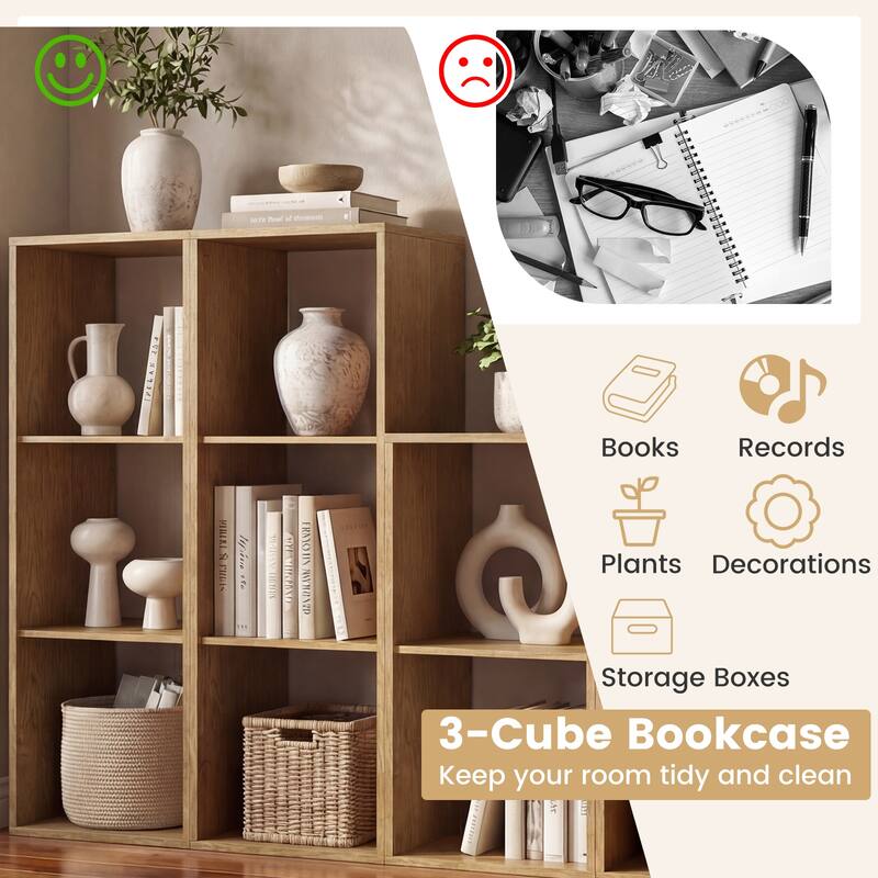 Gymax 3-Cube Open Back Bookcase Set of 2 w/ Anti-tip Kit Modern Style