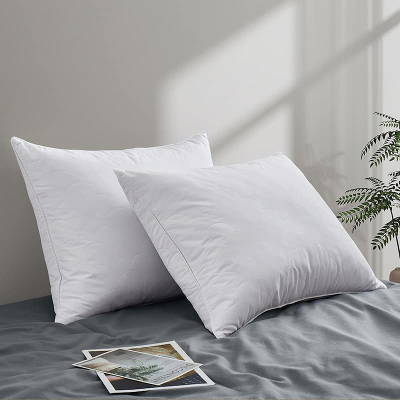 2 Pack Hotel Quality Goose Feather Bed Pillows for Side & Back Sleepers