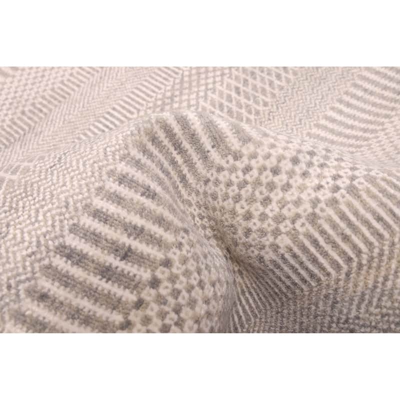 ECARPETGALLERY Hand-knotted Finest Silk Shadow Light Grey Silk, Wool Rug - 2'6 x 7'11