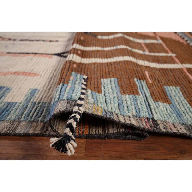 Earth Tone Moroccan Large Modern Area Rug Hand-Knotted Wool Carpet - 11'11" x 15'2"