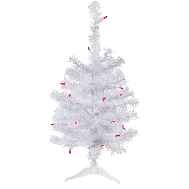 2' Woodbury White Pine Slim Artificial Christmas Tree, Pink Lights - 2 Foot