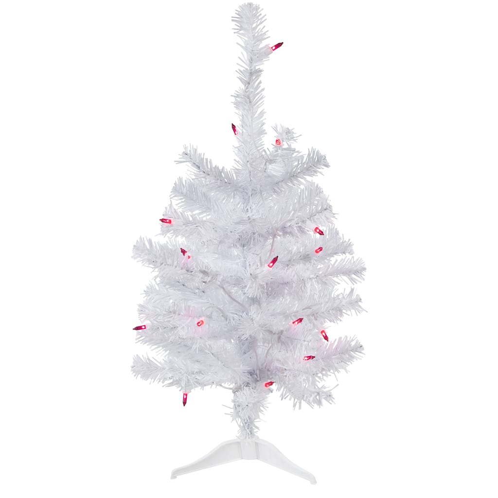 2' Woodbury White Pine Slim Artificial Christmas Tree, Pink Lights - 2 Foot