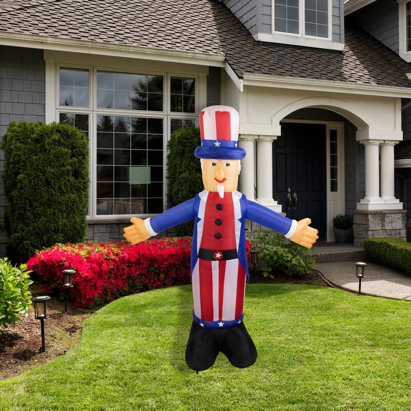 Inflatable White Red Lighted Standing Uncle Sam Outdoor Decor, 70-Inch