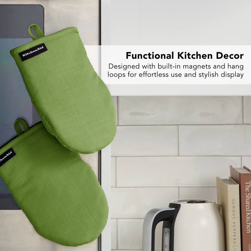 KITCHENAID Gourmet Series Gridlines Mini Oven Mitts 2-Pack Set, Heat Resistant up to 600°F, Soft Silicone Grip, Magnetic Cuff
