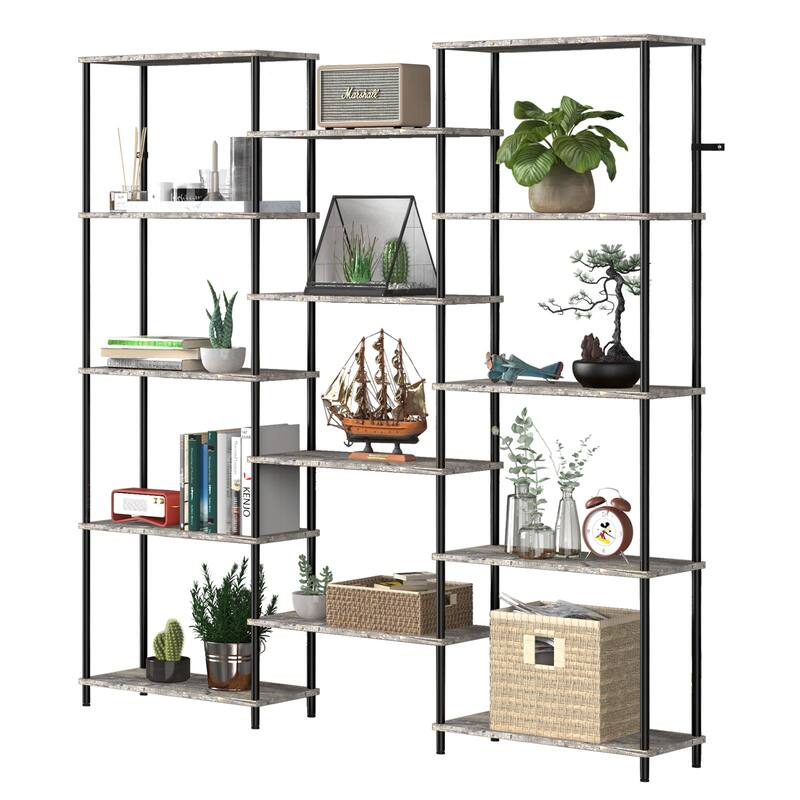 Industrial Bookshelf with 2 Anti-Tipping Strap - Grey - 5-Tier