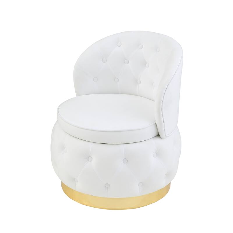 Modern 25.2" Velvet 360° Swivel Buttons Tufted Barrel Chair with Gold Stainless Steel Base and Storage