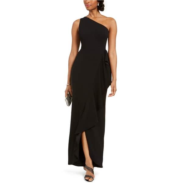 Adrianna Papell Womens Ruffled One Shoulder Gown Dress,, Black, 2 - Bed  Bath & Beyond - 41887666
