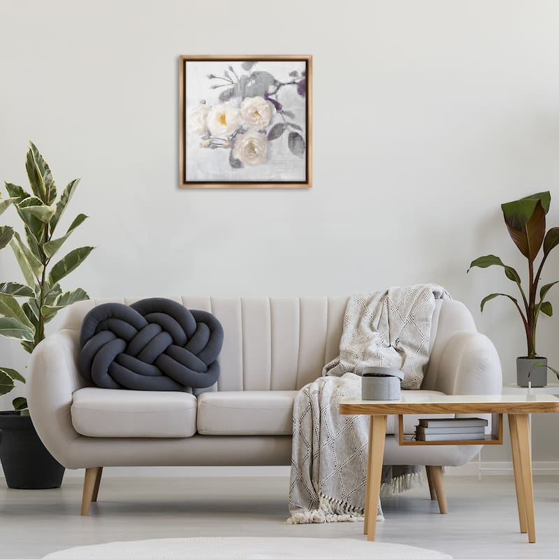 Stupell White Blooms on Grey Framed Floater Canvas Wall Art Design By Emily Ford