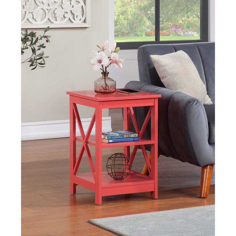 Copper Grove Cranesbill X-Base 3-Tier End Table with Shelves - Coral