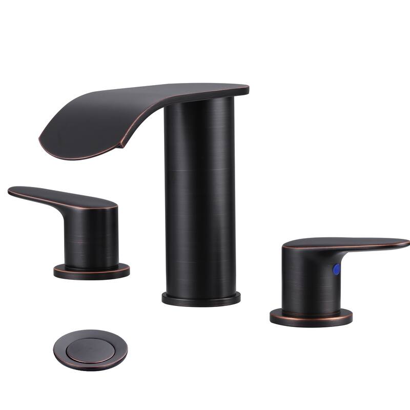 WOWOW 8 in.Double Handle Waterfall Bathroom Faucet with Pop-up Drain - Oil Rubbed Brown