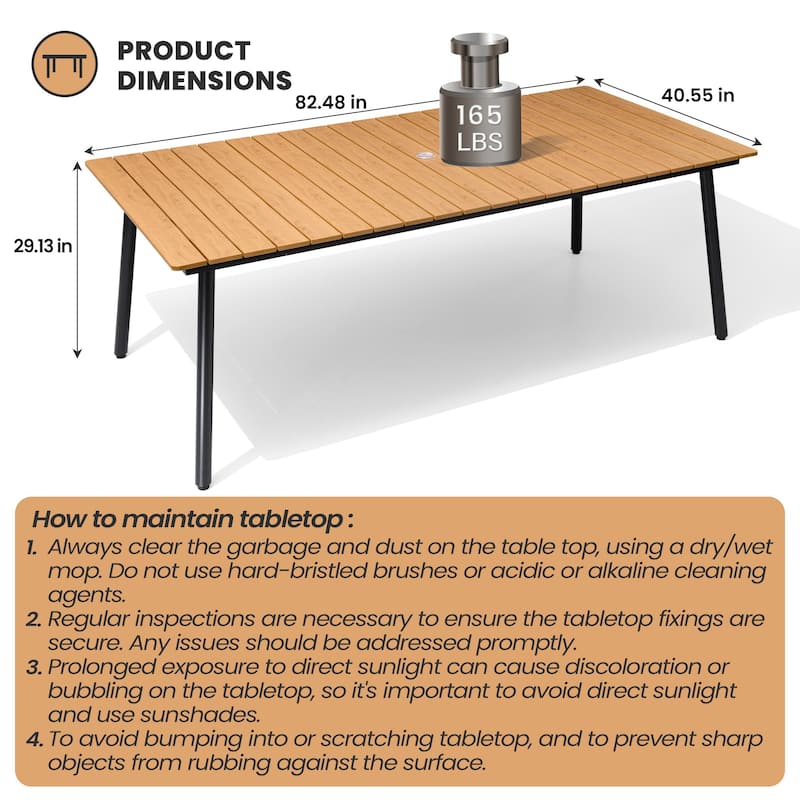 Crestlive Products Outdoor Rectangle Aluminum Dining Table with Umbrella Hole