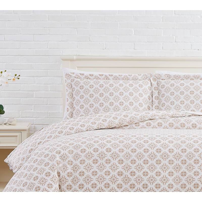 Aztec Dreams 100% Cotton Duvet Cover and Sham Set - TAUPE - Full - Queen