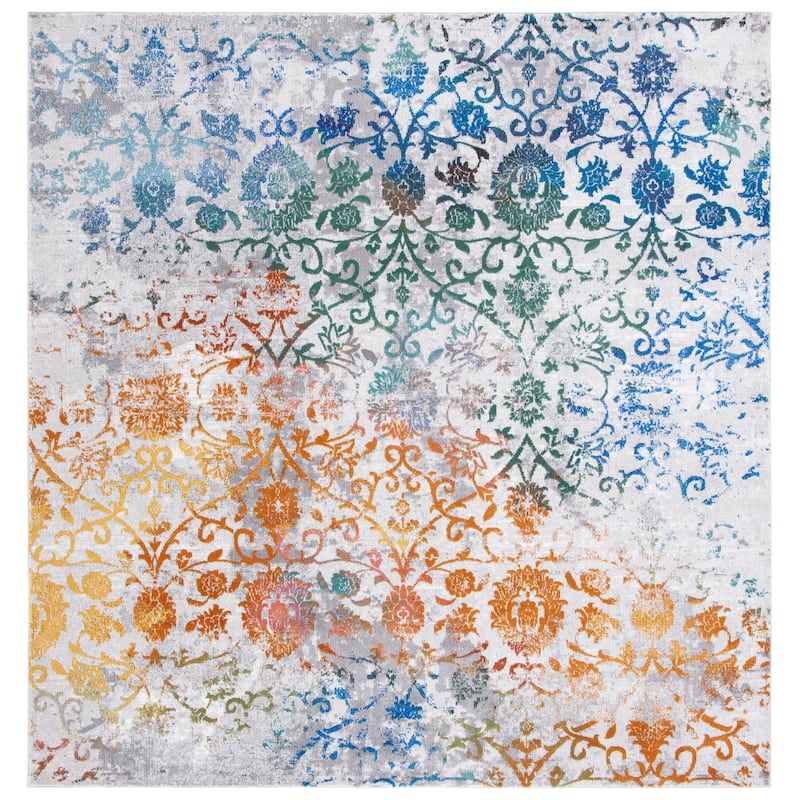 SAFAVIEH Aria Hatice Boho Floral Damask Rug - 6'5" Square - Grey/Green