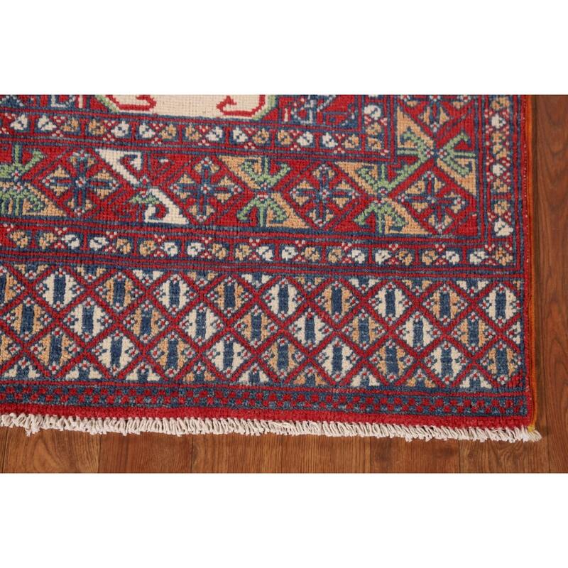 Geometric Kazak Oriental Foyer Rug Handmade Wool Carpet - 3'3"x 4'9"