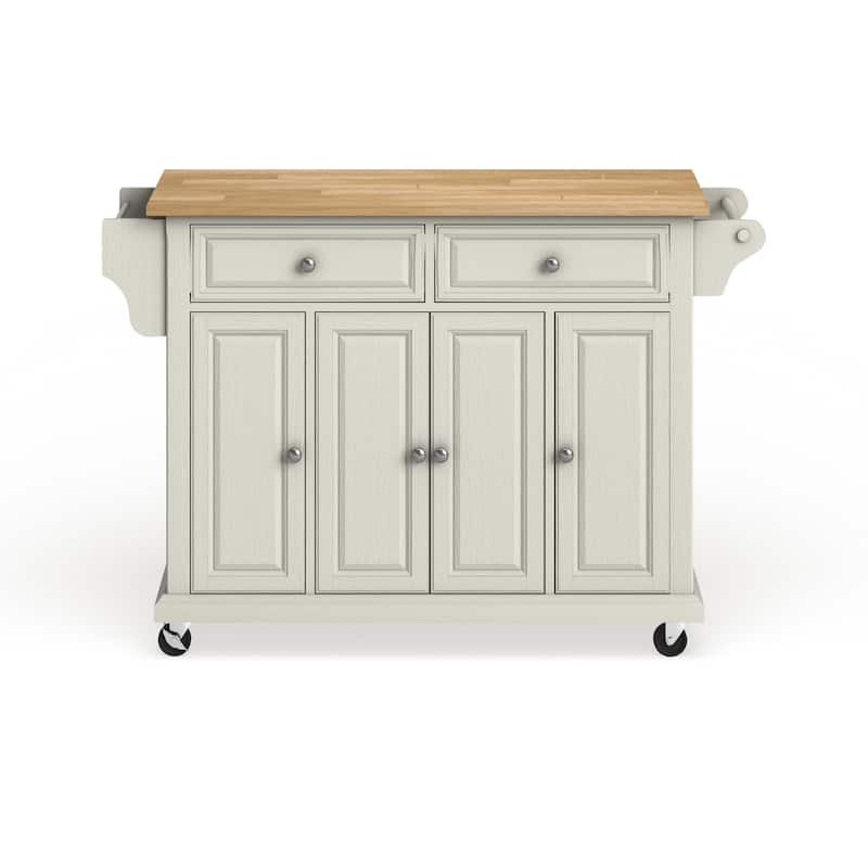 Crosley Full Size White Natural Wood Top Kitchen Cart Island - 18"d x 51.5"w x 36"h
