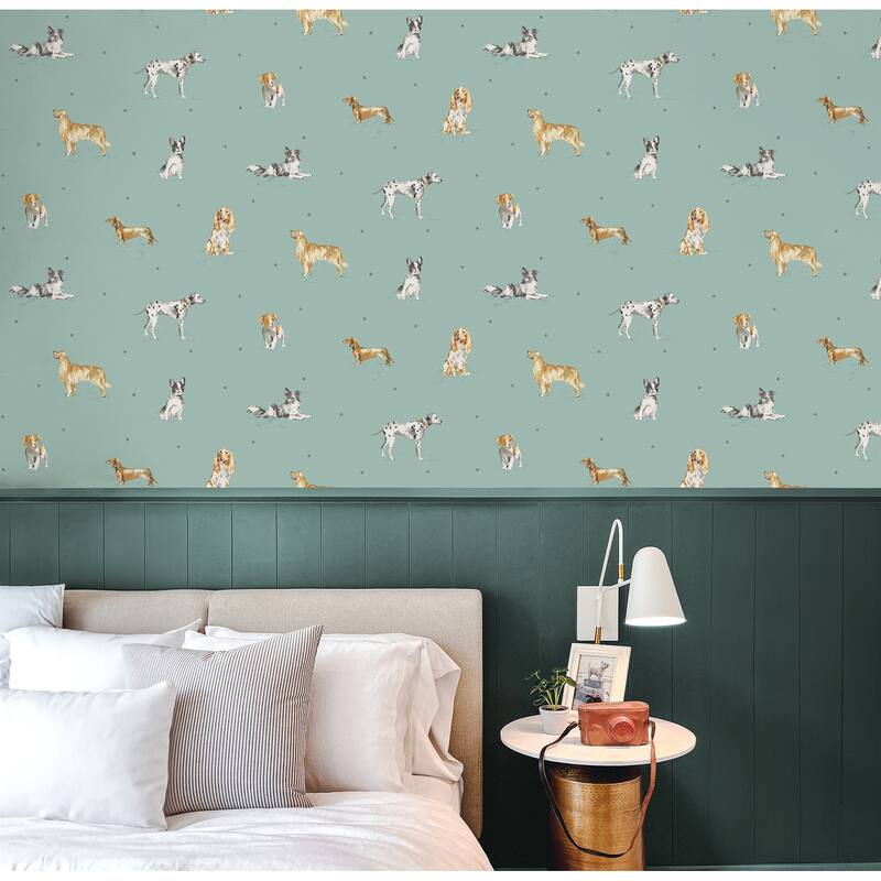 Fine Decor Delmar Blue Painted Dogs Wallpaper - N/A