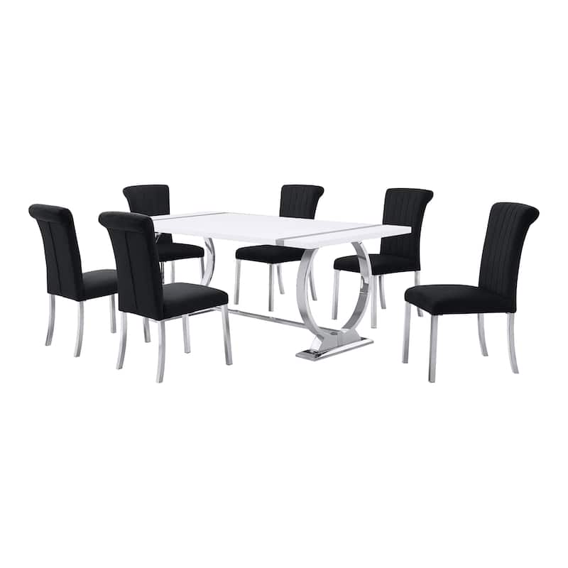 Furniture of America Carra Modern 7-Piece Stainless Steel Dining Table Set