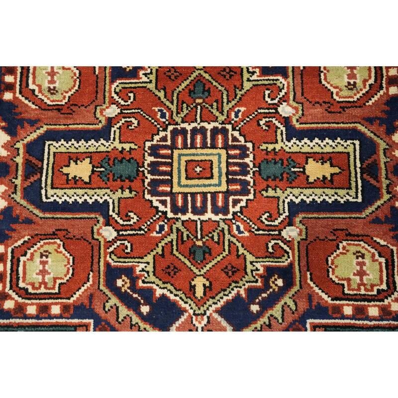 Hand Knotted Oriental 100% Wool Carpet Traditional Medallion Oranges & Rust Heriz (serapi) Area Rug - 9' 10'' X 7' 11''