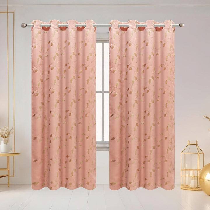 Elvira Embroidered Leaf Room Darkening Grommet Window Curtain Panel, 54x84 Inches - 54 x 84 Inches - Blush