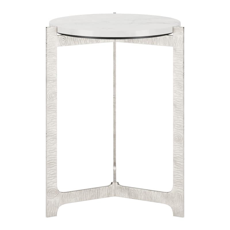 HomeRoots 25" White And Silver Marble And Aluminum Round Cross Legs End Table - 20' X '24.8' X '20