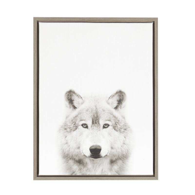 Kate and Laurel Sylvie Wolf Black and White Portrait Framed Canvas Wall Art by Simon Te Tai, 18x24 Gray - 18 x 24 - Plastic - Grey
