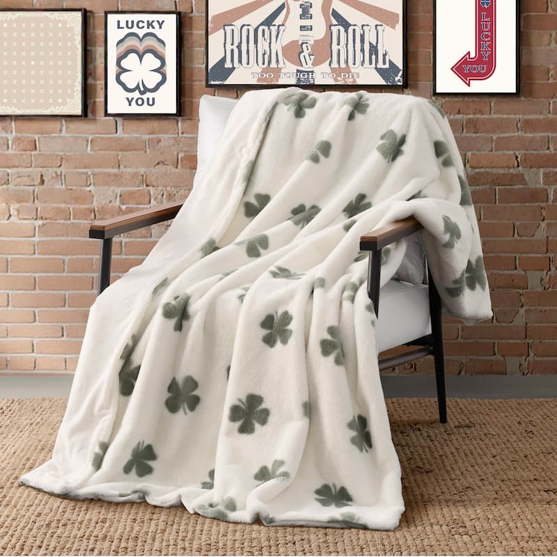 Lucky Brand Clover Toss Faux Fur Throw Blankets