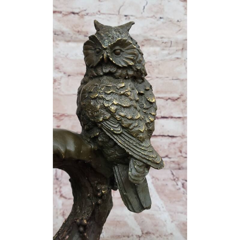 Bronze Owl Trio Sculpture – Wise Owls On Branch Statue Decor