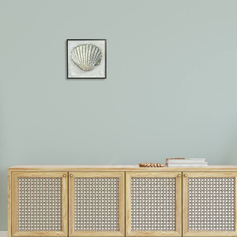 Stupell Clam Shell Nautical Grey Framed Giclee Texturized Wall Art, Design By Erica Christopher