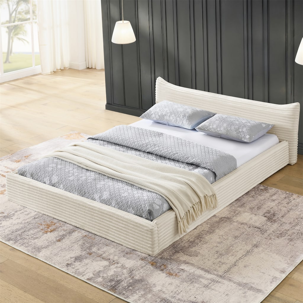 Queen Size Velvet Upholstered Bed Fram with Headboard and Wood Frame