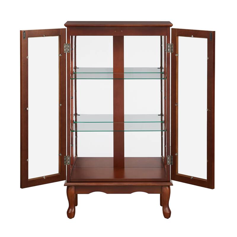 Elegant 3-Tier Curio Cabinet with Lighting, Mirrored Panel, Adjustable Glass Shelves,E26 Bulb Not Included Classic Floor Mount