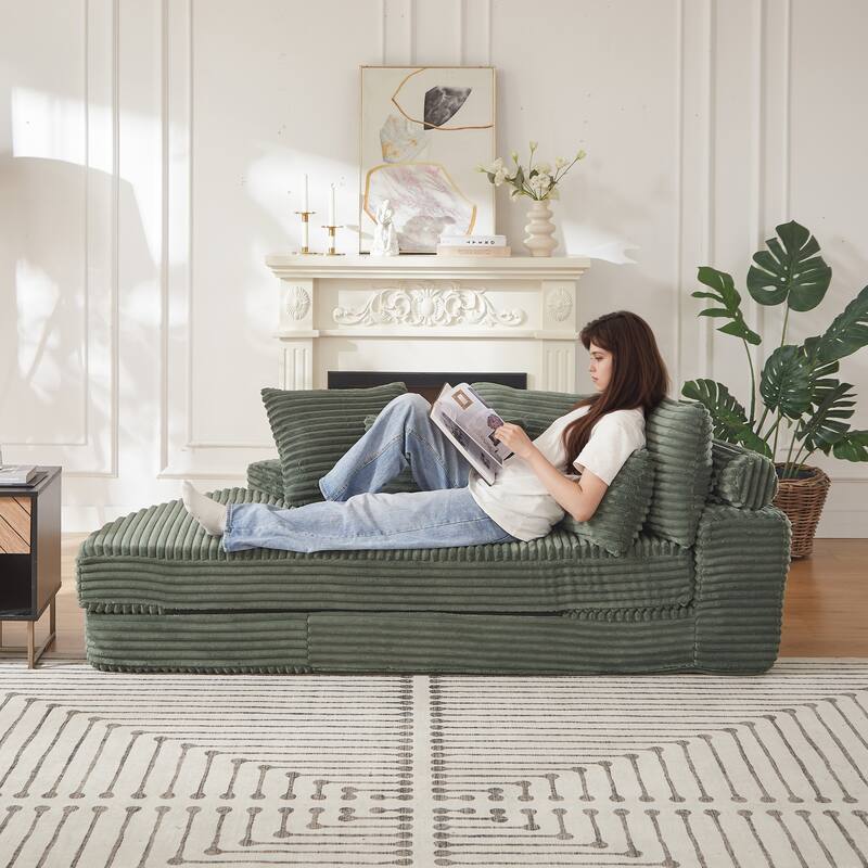 Rossetta 78.5'' 2-in-1 Neck Pillow Design Corduroy Modular Left Semi-Circular Sofa with Throw Pillows